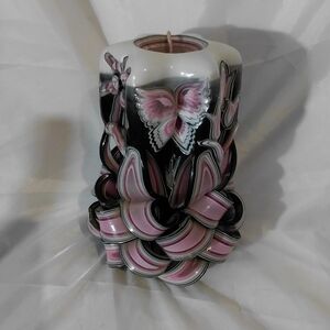 House of Holland Pink and Black Carved Candle
